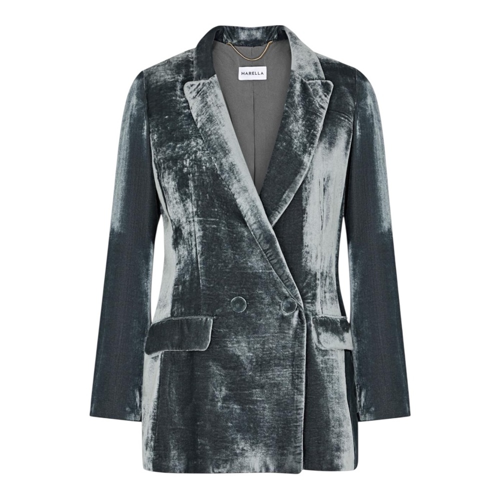 Marella Nemesis Double Breasted Velvet Blazer in Grey | 10